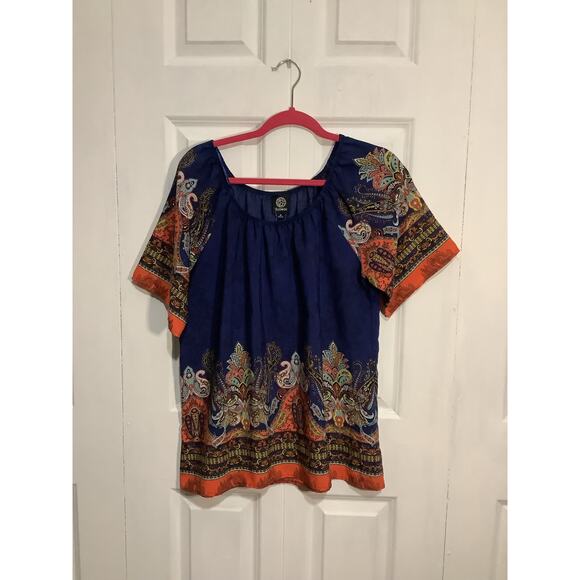 bobeau Tops - Bobeau Blue Paisley Print Blouse